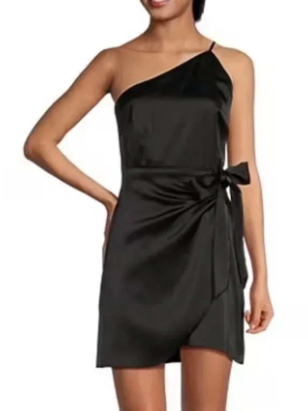 Gianni Bini | Black Satin One Shoulder Mini Dress | 8 EUC